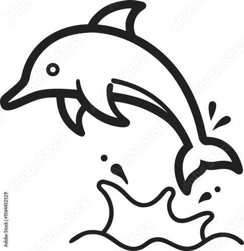 Silhouette of a jumping dolphin over waves for marine-themed designs.
