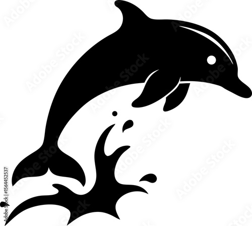 Silhouette of a jumping dolphin over waves for marine-themed designs.