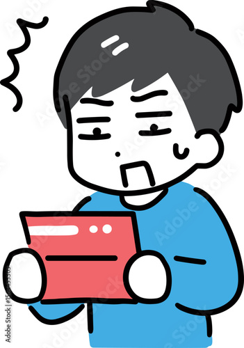 通帳を見て驚く男性