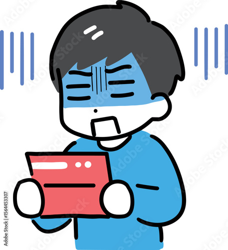 通帳を見てショックを受ける男性