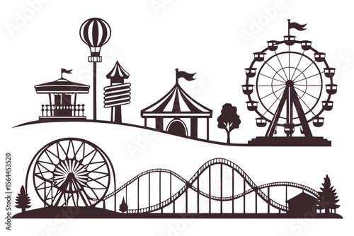 Amusement Park Silhouette Ferris Wheel Roller Coaster Carousel