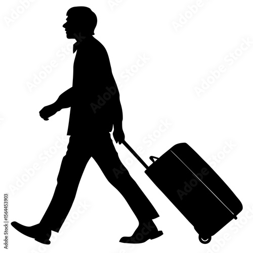 Man Walking with Suitcase Black Silhouette luggage