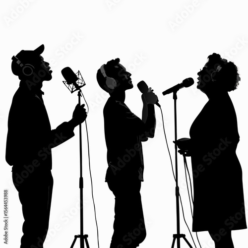 Black Silhouettes of Singers with Microphones and Headphones 1