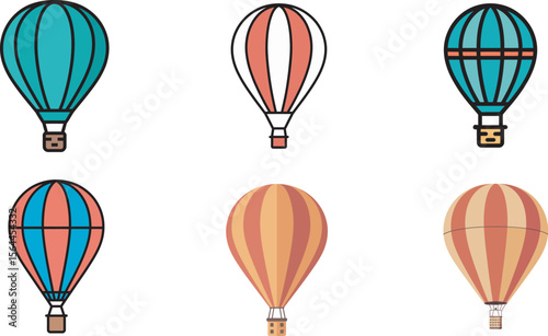 Hot Air Balloon Vector Set – Colorful Cartoon Illustrations in Various Styles and Designs