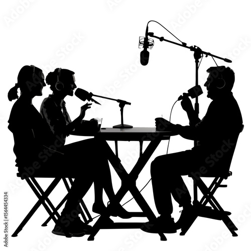 Two Women and Man Radio Show Hosts Silhouette Studio