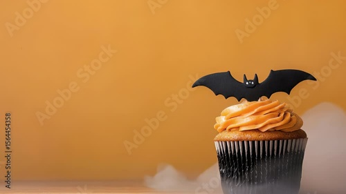 Halloween Cupcake with Orange Frosting and Bat, Orange Backdrop