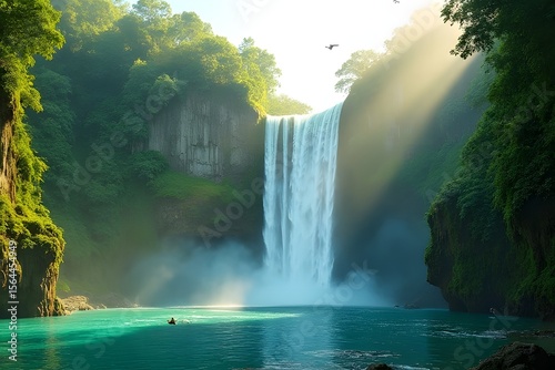 Waterfall in a lush Thai forest surrounded by nature