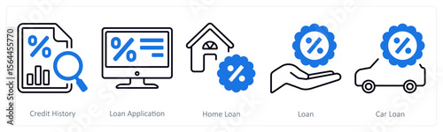 A set of 5 mix icons as credit history, loan application, home loan