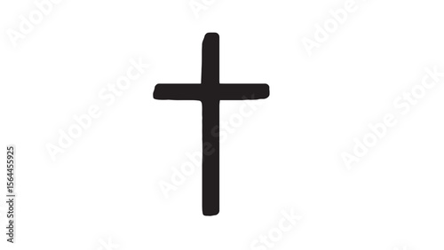 Simple black christian cross silhouette with a slightly irregular hand drawn style on a white background