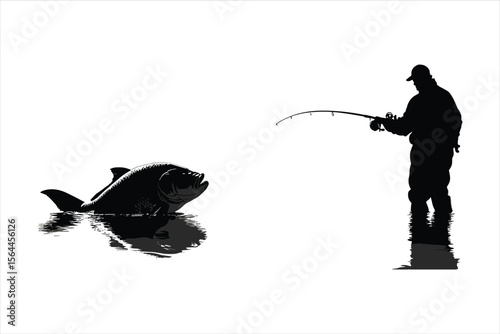 silhouette of a man with fishing rod, fishing, silhouette, fisherman, vector, illustration, people, fish, black, sport, angler, water, rod, soldier, art, leisure, lake, abstract, sunset, boat, war