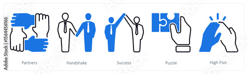 A set of 5 mix icons as partners, handshake, success