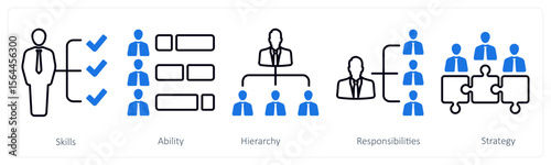 A set of 5 mix icons as skills, ability, hierarchy