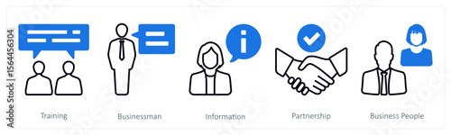 A set of 5 mix icons as training, businessman, information