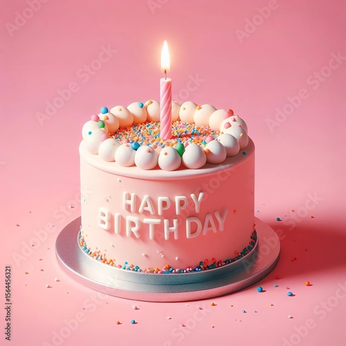 birthday cake with candles on pink background 