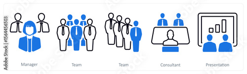 A set of 5 mix icons as manager, team, consultant