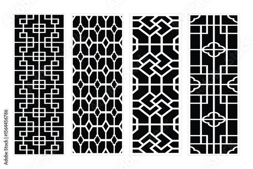 Decorative Geometric Panel Vector Set In Black And White Asian Style