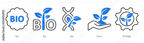 A set of 5 mix icons as bio, biology, plant