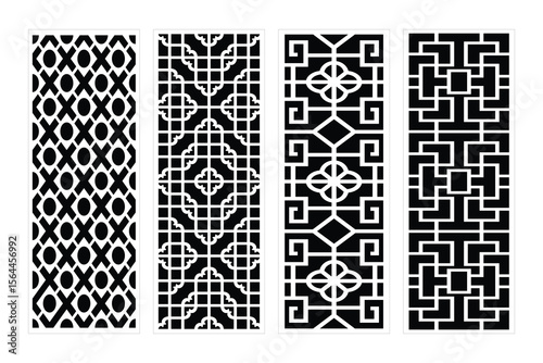 Four Black And White Seamless Patterns With Geometric Ornamentations For Laser Cut Decoration