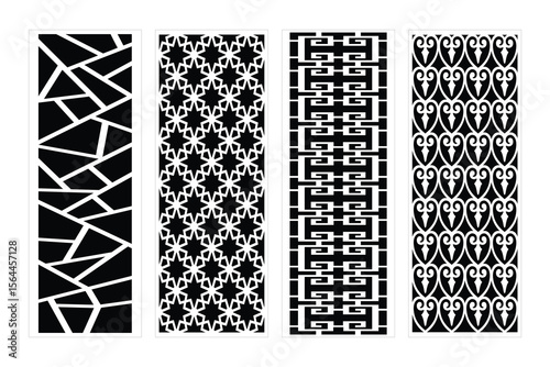 Collection Of Four Black And White Decorative Panel Designs Vector Illustrations