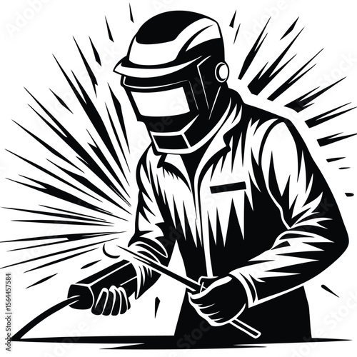 Welder working with protective gear welding protective helmet