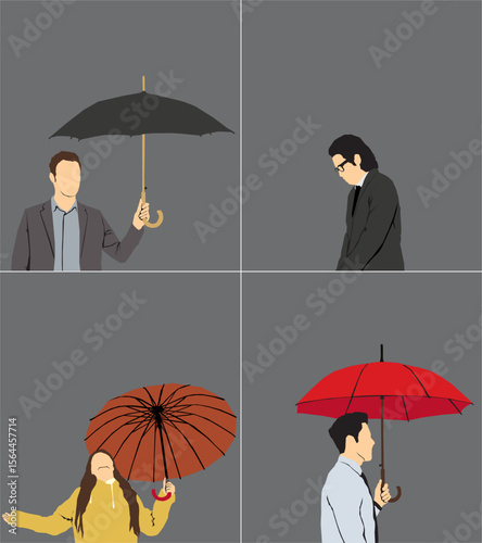people with umbrella monsoon season half isolated