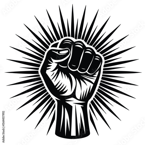 Clenched fist radiating light power strength