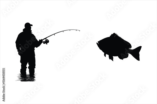 silhouette of a man with fishing rod, fishing, silhouette, fisherman, vector, illustration, people, fish, black, sport, angler, water, rod, soldier, art, leisure, lake, abstract, sunset, boat, war
