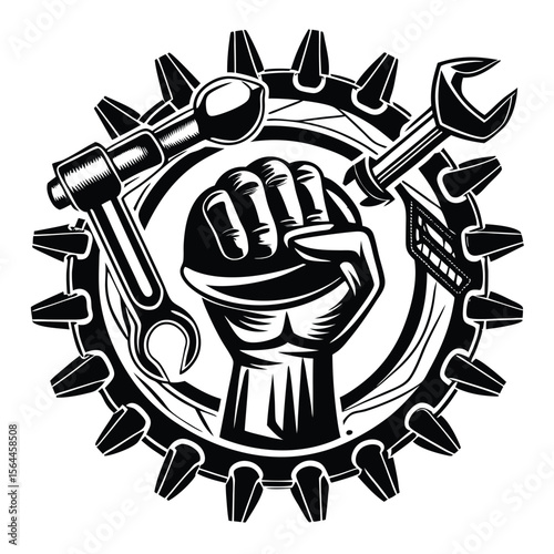 Fist wrench hammer gear industrial vector