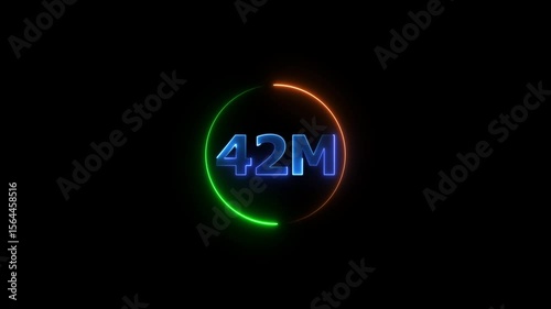 Thank you 42M followers. Neon 42 million social media milestone glowing text animation 4k video.