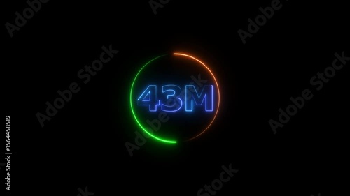 Thank you 43M followers. Neon 43 million social media milestone glowing text animation 4k video.
