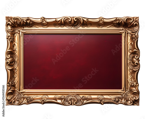 An ornate golden frame with luxurious details surrounds a rich red background, evoking classic elegance and artistic sophistication for presentations, transparent background