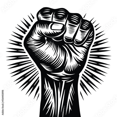 Raised clenched fist symbol black white