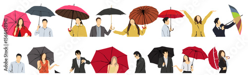 people with umbrella monsoon season half isolated