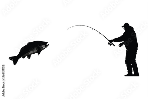 silhouette of a man with fishing rod, fishing, silhouette, fisherman, vector, illustration, people, fish, black, sport, angler, water, rod, soldier, art, leisure, lake, abstract, sunset, boat, war