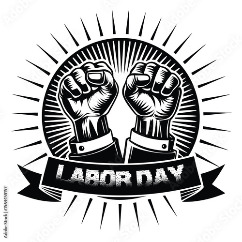 Raised fists black and white illustration clenched fists
