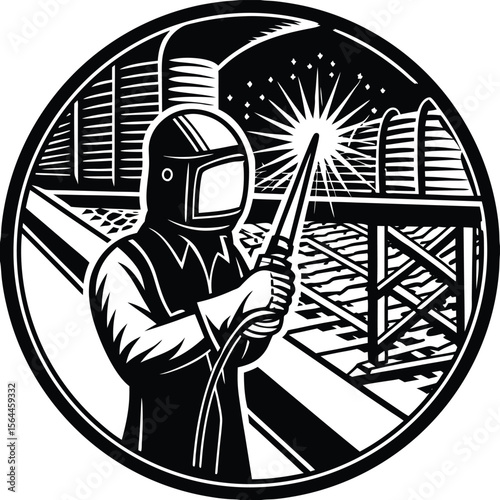 Welder industrial worker sparks welding