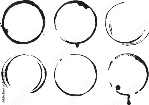Collection of Circular Coffee Cup Stains  Vector EPS Illustrations