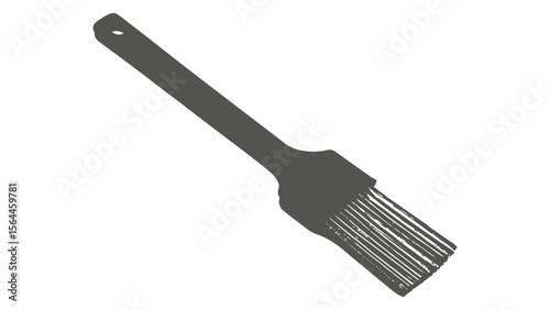 A dark grey silhouette of a paintbrush with a hole in the handle on a white background