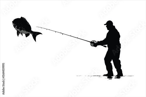 silhouette of a man with fishing rod, fishing, silhouette, fisherman, vector, illustration, people, fish, black, sport, angler, water, rod, soldier, art, leisure, lake, abstract, sunset, boat, war