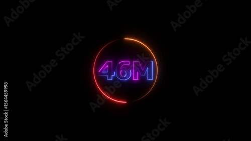 Thank you 46M followers. Neon 46 million social media milestone glowing text animation 4k video.