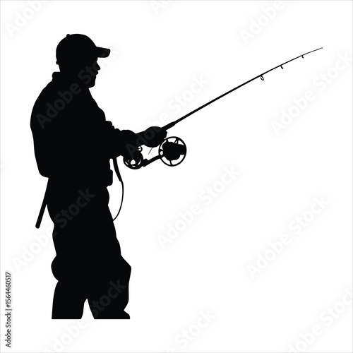 silhouette of a man with fishing rod, fishing, silhouette, fisherman, vector, illustration, people, fish, black, sport, angler, water, rod, soldier, art, leisure, lake, abstract, sunset, boat, war
