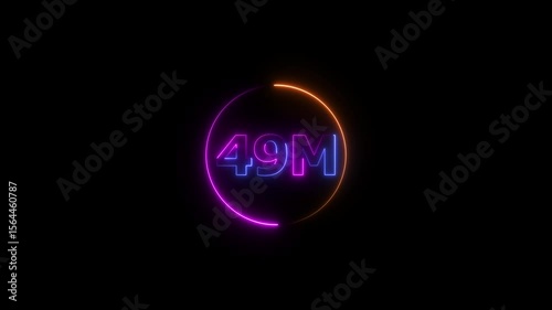 Thank you 49M followers. Neon 49 million social media milestone glowing text animation 4k video.