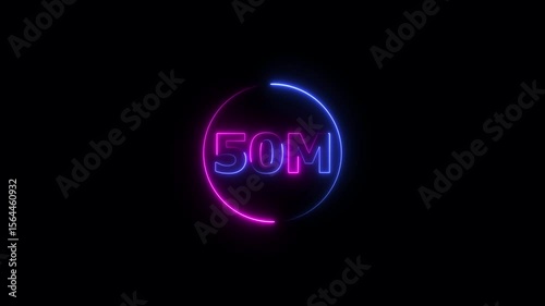 Thank you 50M followers. Neon 50 million social media milestone glowing text animation 4k video.