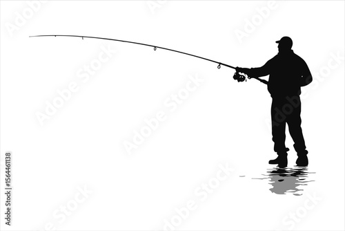 silhouette of a man with fishing rod, fishing, silhouette, fisherman, vector, illustration, people, fish, black, sport, angler, water, rod, soldier, art, leisure, lake, abstract, sunset, boat, war