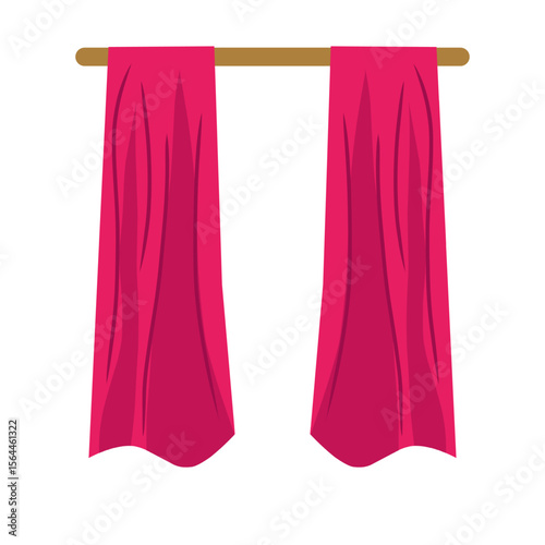 Pink curtain with a ribbon,pink window curtain illustration,hanging curtain vector