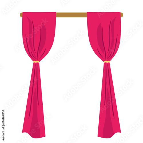 Pink curtain with a ribbon,pink window curtain illustration,hanging curtain vector