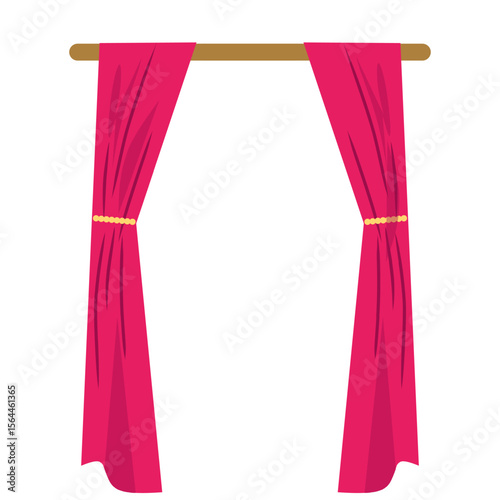 Pink curtain with a ribbon,pink window curtain illustration,hanging curtain vector