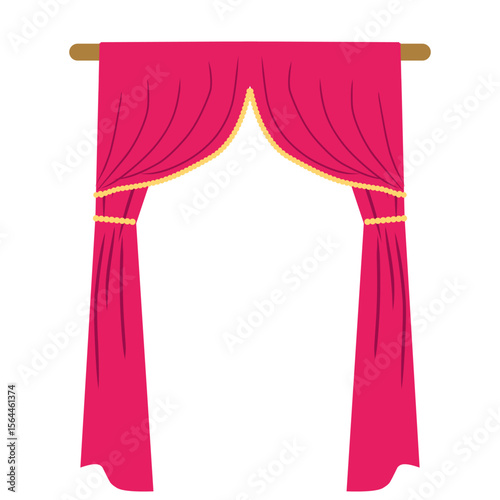 Pink curtain with a ribbon,pink window curtain illustration,hanging curtain vector