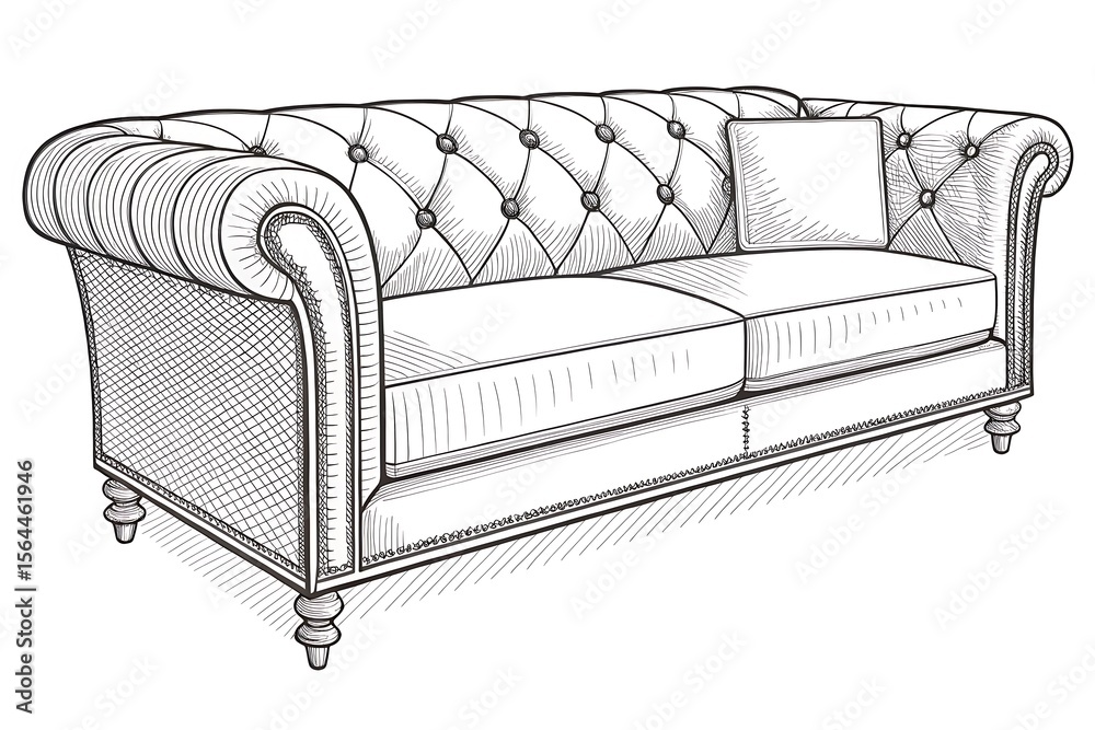Fototapeta premium Illustration of a chesterfield style sofa with pillow