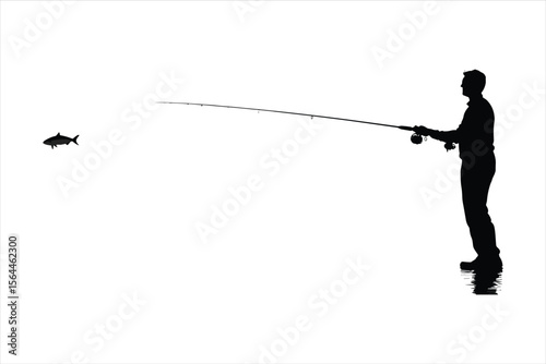 silhouette of a man with fishing rod, fishing, silhouette, fisherman, vector, illustration, people, fish, black, sport, angler, water, rod, soldier, art, leisure, lake, abstract, sunset, boat, war